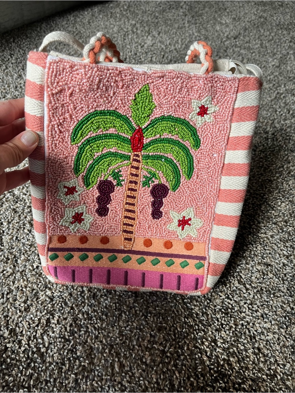 Beaded Palm Tree mini Tote Bag - Pink